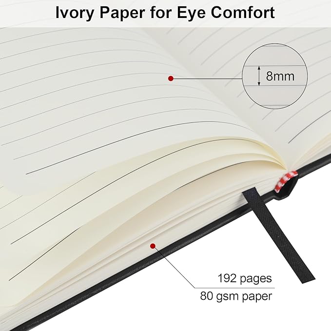 ZCZN 8 Pack Hardcover Journal Notebooks, 5.5"x8.3", Hardcover, Black, A5 Lined Journals for Notes-taking,Writing,Diary, Ruled Journaling Notebooks for Work School Travel Home