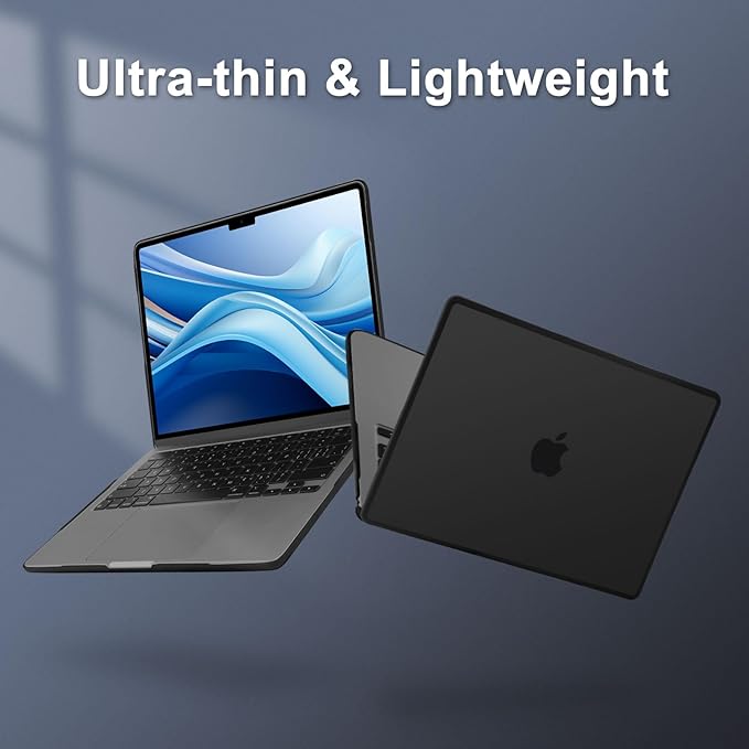 MOSISO Compatible with MacBook Air 13 inch Case 2025-2022 M4 A3240 M3 A3113 M2 A2681, Soft TPU Frame Bumper Anti-Cracking Hard Case&Keyboard Skin&Screen Film for MacBook Air 13.6 inch, Black