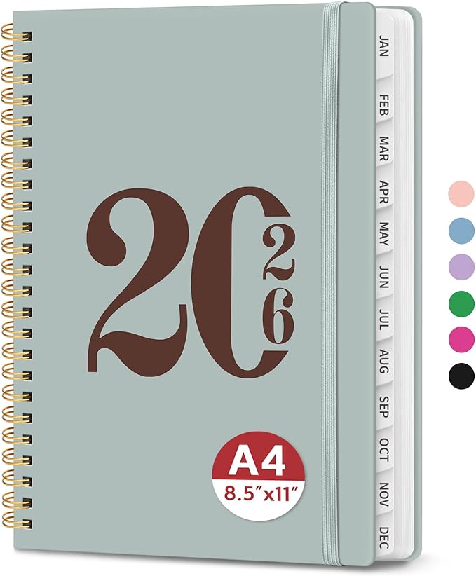 2026 Planner, Weekly and Monthly Calender Planner, Jan 2026 to Dec 2026, Hardcover 2026 Calendar Planner Book with Tabs & Inner Pocket, Office Home School Supplies for Women & Men - A4 (8.5" x 11"), Dusty Blue