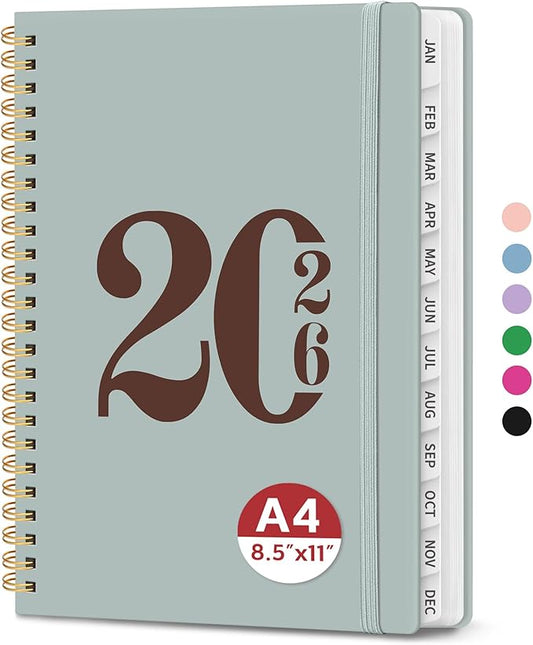 2026 Planner, Weekly and Monthly Calender Planner, Jan 2026 to Dec 2026, Hardcover 2026 Calendar Planner Book with Tabs & Inner Pocket, Office Home School Supplies for Women & Men - A4 (8.5" x 11"), Dusty Blue