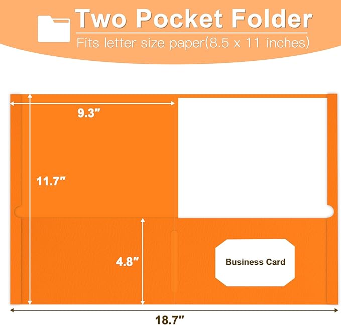 60 Pack Paper Pocket Folders, 2 Pocket Folders, Letter Size, Orange