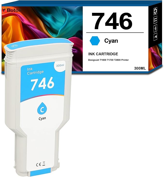 746 Cyan Ink Cartridge (P2V83A) High Capacity Compatible Ink Cartridge for 746 Z6 & Z9+ Large Format Plotter Printer,300-ml