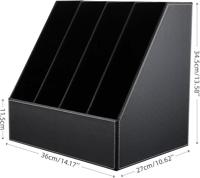 KINGFOM 4-Slot Wood Leather Document Files Holder Rack Stand Desk Files Organizer Papers Collection Cabinet (4 slot Black)