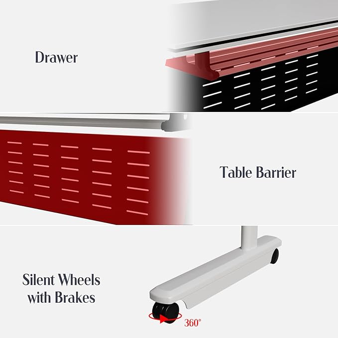 10Pack Conference Room Table, Folding Conference Table for Office Classroom, Mobile Training Tables with Casters Silent Wheels, Large Rectangular Convertible Modular Seminar Tables (10Pack L55.1in)