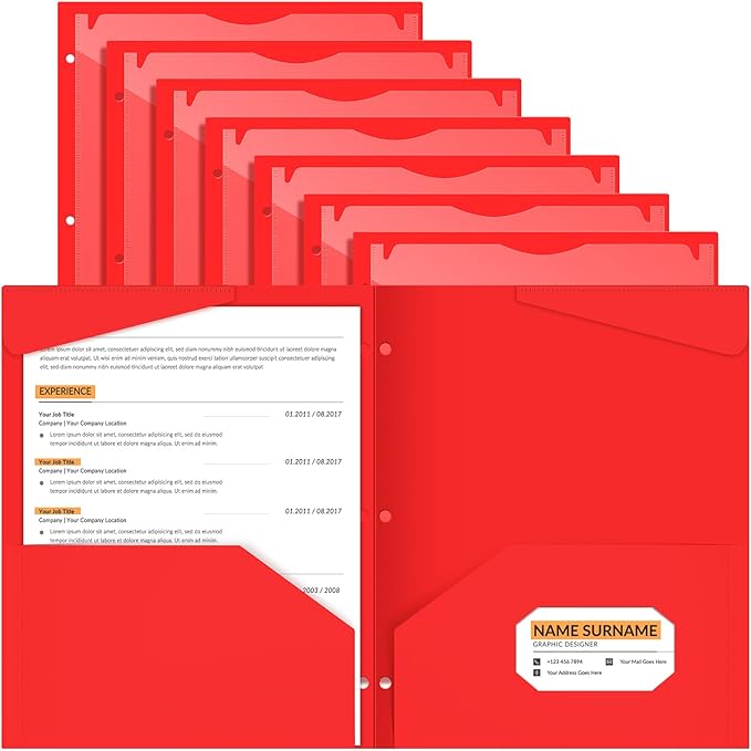 Henoyso 36 Pcs 2 Pocket Plastic Folders with Clear Front Pocket 3 Hole Punched File Folder Letter Size Take Home Documents Holder for Paper Holder Office Business Back to School Supply (Red)