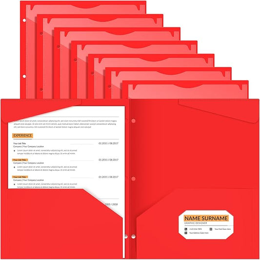 Henoyso 36 Pcs 2 Pocket Plastic Folders with Clear Front Pocket 3 Hole Punched File Folder Letter Size Take Home Documents Holder for Paper Holder Office Business Back to School Supply (Red)