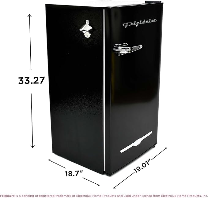 FRIGIDAIRE EFR376-BLACK 3.1 Cu Ft Black Retro Bar Fridge with Side Bottle Opener