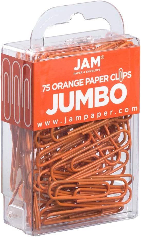 JAM PAPER Colorful Jumbo Paper Clips - Large 2 Inch - Orange Paperclips - 75/Pack