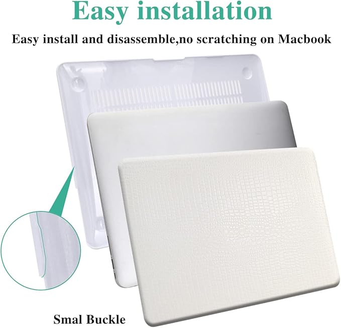 DTangLsm Compatible for MacBook Air 13.6 inch Case 2022 2023 2024 Release M3 A3113 M2 A2681 with Touch ID, Crocodile Leather Hard Shell Vegan Alligator Cover Snake Skin Case & Keyboard Cover, White