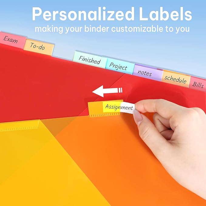 SUNEE 8 Tab Dividers with Pockets, Plastic Dividers for 3 Ring Binder, Subject Dividers with 2 Pockets, Binder Dividers for School Office Home Supplies, Multicolor, 1 Set