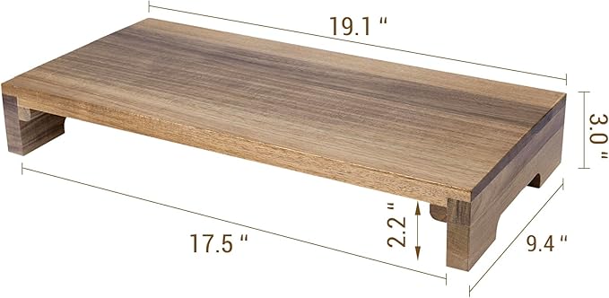 MyGift Premium Acacia Solid Wood Desk Monitor Stand, Laptop Riser & Keyboard Storage – Wooden Desktop Organizer for Screen Display and Workspace Organization