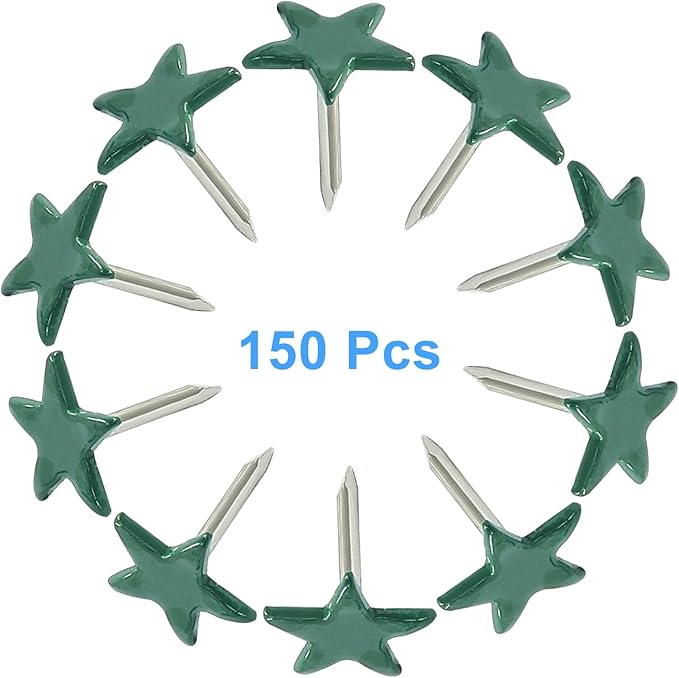 Piutouyar 150 Pcs Star Push Pins, Dark Green Upholstery Tacks Star Shaped Decorative Thumb Tacks Metal Upholstery Pins for Upholstered Furniture Cork Board DIY Projects or Home Decor 11 x 13mm