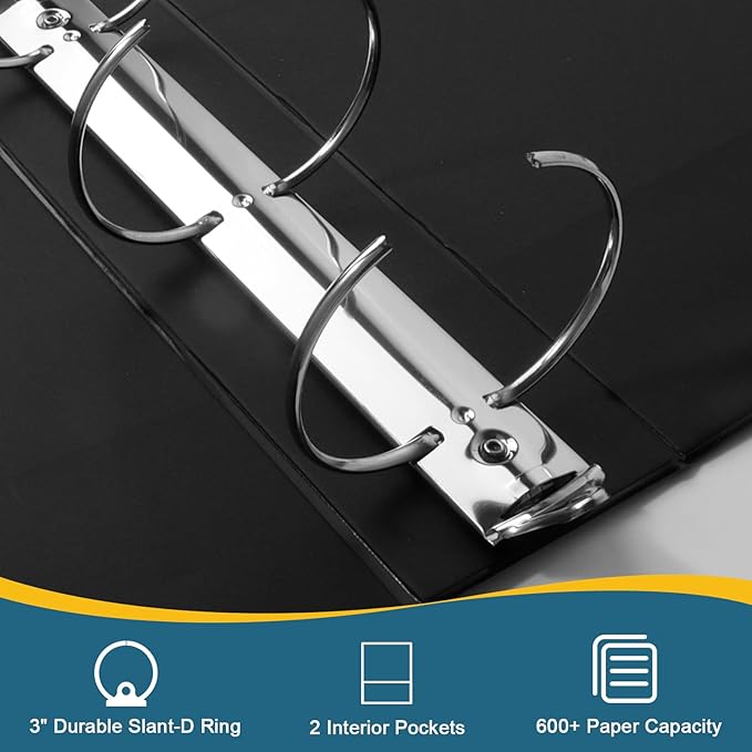 3" 3 Ring Binder, Standard 3-Inch Round Ring Binder Fit Letter Size Paper, Presentation View Binders, 10 Packs, Black