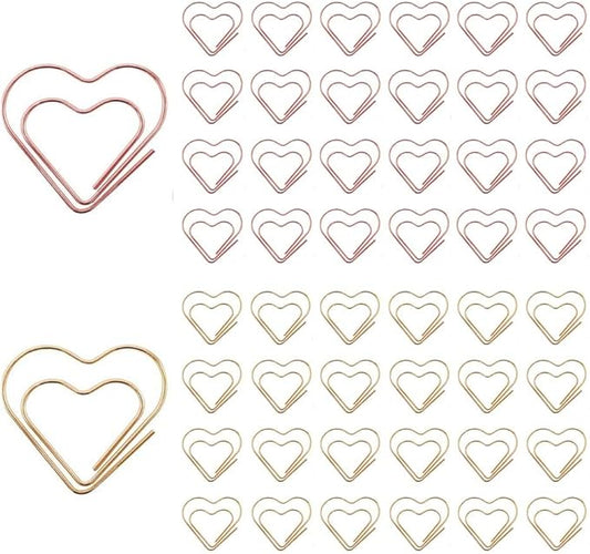 OWLFAVO 50pcs Heart Shape Paper Clips with Clear Box, Rose Gold and Yellow Gold, Funny Cute Paperclips Bookmarks Planner Clips for Fun Office Supplies School Gifts Wedding Decoration