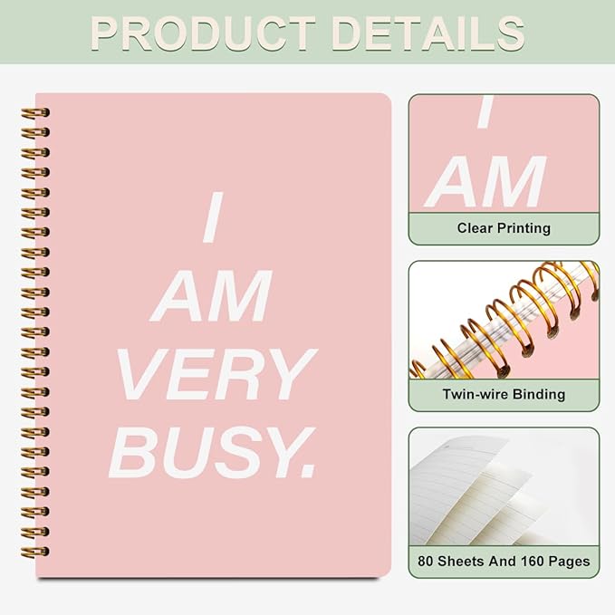 2 Pcs Funny Notebook- I am very busy, Pink Spiral Notebook College Ruled, Journaling for Work, Note Books Home College Classroom Office Supplies Gifts for Women, Friend, Sister, Girls