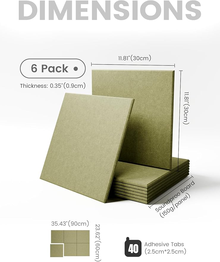 Large Felt Bulletin Board 36" x 24"Cork Board Alternative - 6 Pack with 40 Safe Removable Adhesive Tabs, Cork Boards for Walls Cork Board for Home Office Classroom Pin Board (Olive Green)