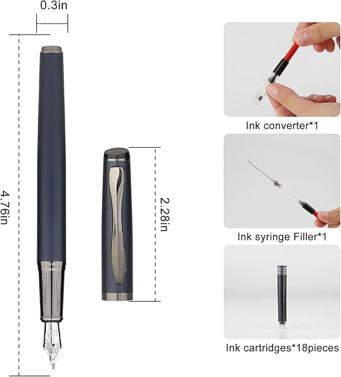 GC QUILL Calligraphy Fountain Pen Set - Includes 5 Nibs, Ink Bottle, Ink Refill Converter and 18 Cartridges, Fancy Pen for Women Men Gift - MU-25