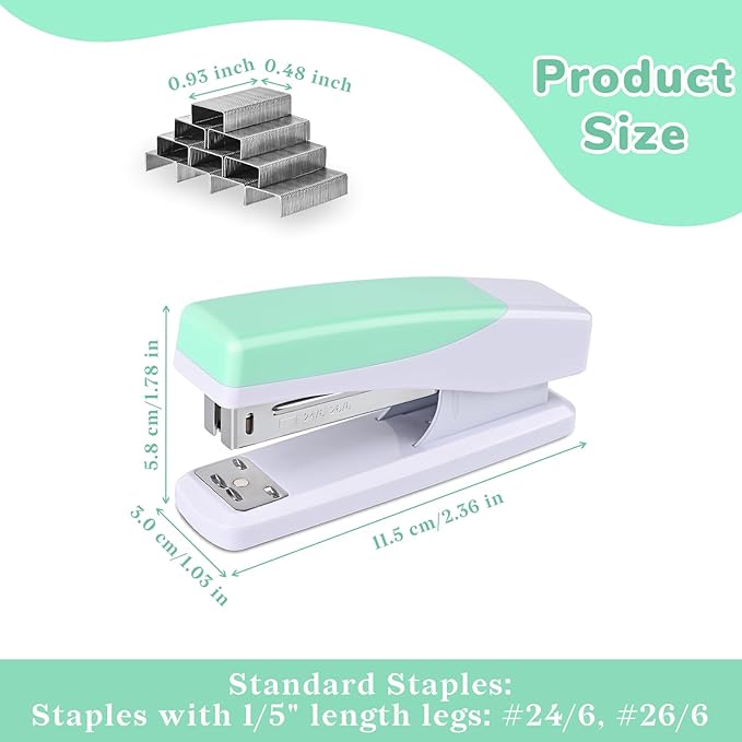 Temiary Morandi Desktop Stapler with 400 Standard Staples, 25 Sheet Capacity, Jam Free, No Effort Staplers for Classroom Office (Green)