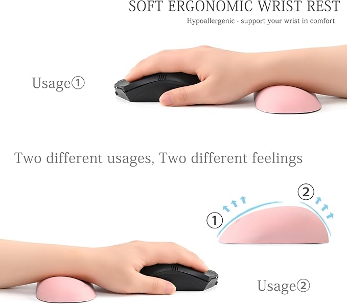 UnivoColors Design-Wave Set of Wrist Rest,Artificial Sheepskin+Memory Foam+Ergonomic+Anti-Slip Gel, Resilience Support During Work and Gaming,Keyboard Accessory,Pink