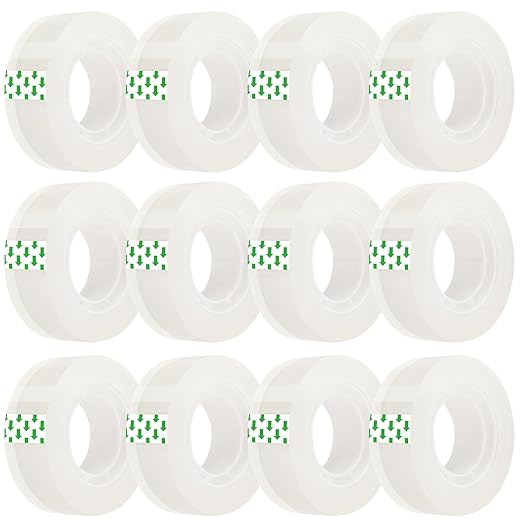 OWLKELA 12 Rolls Clear Tape Refills, Transparent Tape, All-Purpose Transparent Glossy Tape Rolls for Office, Home, School（60U）