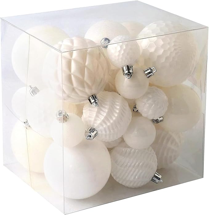 Christmas Balls Ornaments -36pcs Shatterproof Christmas Tree Decorations with Hanging Loop for Xmas Tree Wedding Holiday Party Home Decor,6 Styles in 3 Sizes(White)