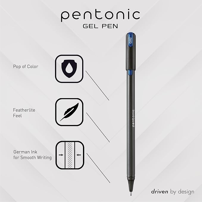 Pentonic Glitter Gel Pens, 10 Count, 10 Assorted Colors, 1.0 mm Bold Point, Smooth Writing For Journaling, Notetaking & Art Projects (1002365)