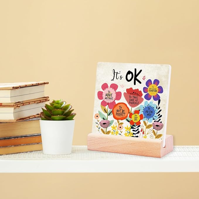 Inspirational Gifts for Teen Girls Women Birthday Christmas-Encouragement Gift Cheer Up Gifts for Friends-Motivational Sign It's OK Sign Ceramic Plaque-Mental Health Office Desk Decor