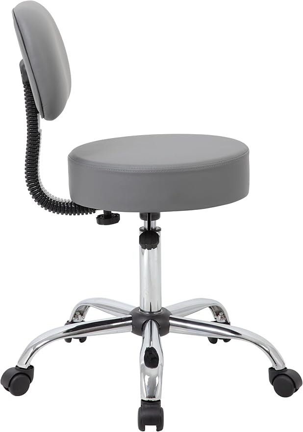 Boss Office Products Be Well Medical Spa Professional Adjustable Drafting Stool with Back, Grey (B245-GY)