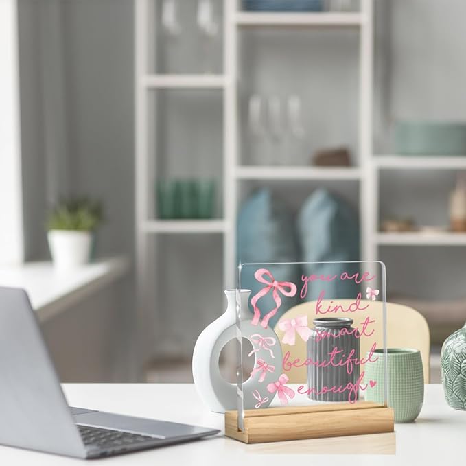 Pink Dorm Room Decor for Women, Pink Inspirational Awareness Positive Affirmation Sign Acrylic Sign Plaque Motivational Table Decorations for Home Bedroom