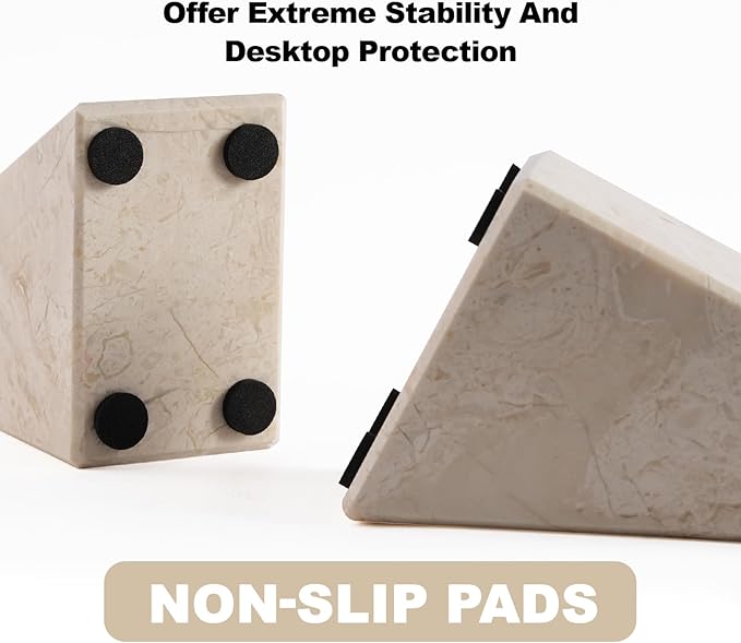 Marble Book Ends Decorative, Unique Bookends for Shelves, Bookends to Hold Heavy Books, Durable Book Holder Stopper for Home Office Desk Bookshelf Decoration, Turkey Natural Marble, Set of 2