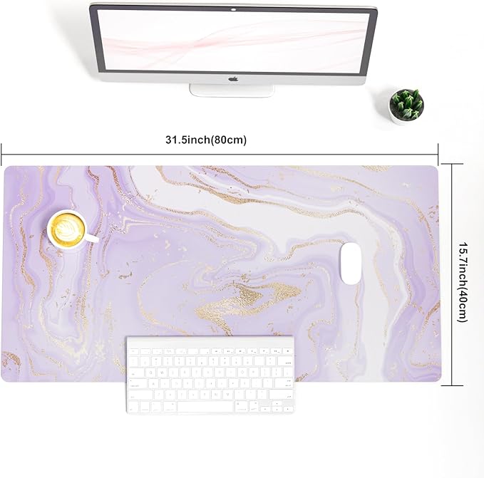 Colorful Star Large Mouse Pad, PU Leather Waterproof Desk Mat, Computer Gaming Mouse Pad, XXL Extended Full Mousepad Non Slip Desk Pad for School Office Home 31.5" x 15.7" - Violet Marble
