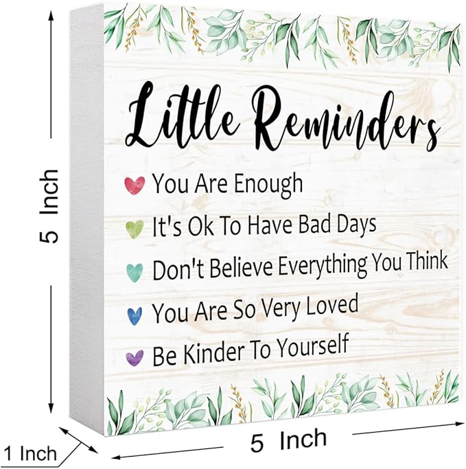 Little Reminders Desk Sign, Inspirational Decor, Morning Reminders Wooden Block Sign for Tabletop Shelf, College Motivational Positive Affirmation Gifts for Women