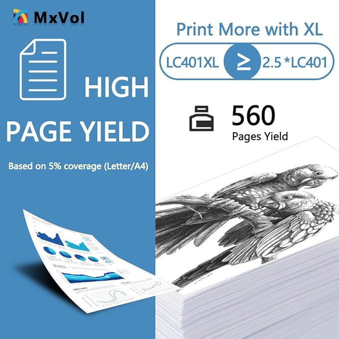 MxVol LC401XL Compatible Ink Cartridges Replacement for Brother LC401 LC-401XL LC-401 LC401XLBK High Yield for MFC-J1010DW MFC-J1170DW MFC-J1800DW MFC-J1012DW Printer Ink Cartridges (Black, 2-Pack)