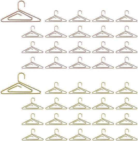 OWLFAVO 40pcs Hanger Shape Paper Clips with Clear Box, Rose Gold and Yellow Gold, Funny Cute Paperclips Bookmarks Planner Clips for Fun Office Supplies School Gifts Wedding Decoration