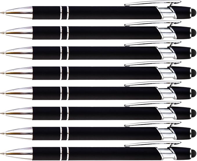 PASISIBICK 8 Pack Black Ballpoint Pens 2-in-1 Stylus Retractable Metal Stylus Pen for Touch Screens with Stylus tip, 1.0 mm Black Ink
