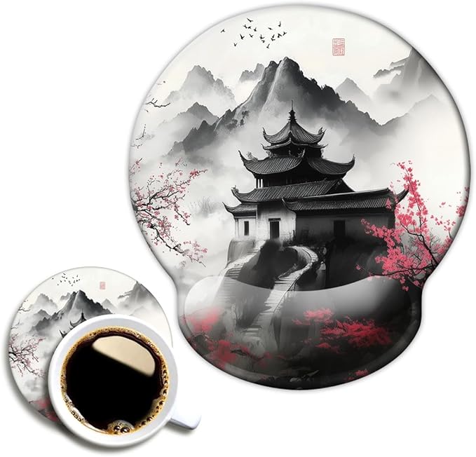 Ergonomic Mouse Pad with Wrist Support,Mouse Pad with Wrist Rest,Relieve Wrist Pain Mousepad Non-Slip Rubber Base,Mouse Pads for Desk,Computers,Laptop,Office,Home,Accessories Japanese Castle