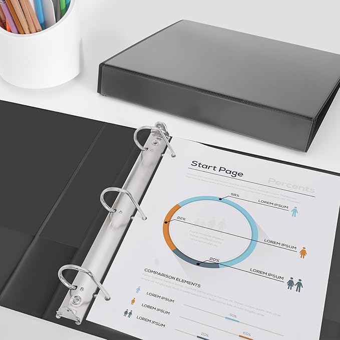 Comix Sturdy 3-Ring-Binder 1-inch D Ring Binders Hold 225 Sheets of 8.5" x 11" Paper, 8 Pack (Black)