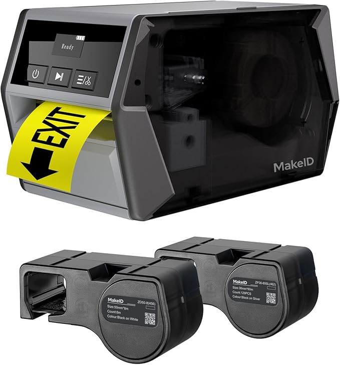 Makeid D50 Industrial Label Printer, Desktop Label Maker 2" Print Head, Mobile APP & PC Editor Compatible, 2600mAh Li-ion Battery, Come with 1.97" W x 26.24ft L Label Heavy-Duty Labeler for Job Sites