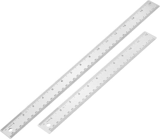 PATIKIL 12, 16 Inch Stainless Steel Straight Edge Ruler, 2 Pcs Cork Backing Non-Slip Metal Ruler with Inches Centimeter Metric Measuring Tools for Office