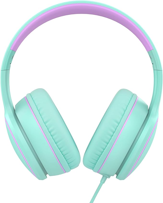 RORSOU R10 Over-Ear Headphones with Microphone Lightweight Folding Stereo Bass Headset with 1.5M No-Tangle Cord Portable Wired Headphones for Smartphone Tablet Computer Green