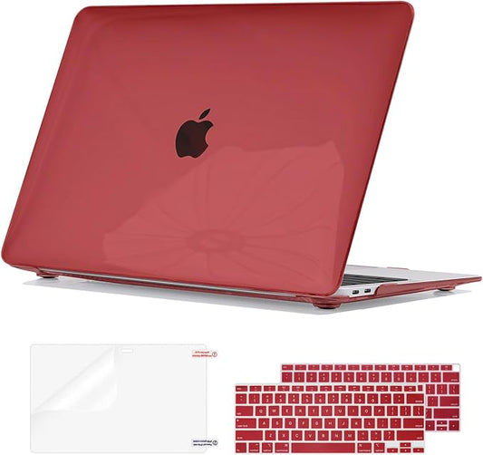 Compatible with MacBook Air 13 inch Case 2021 2020 2019 2018 Release M1 A1932 A2179 A2337 Cover, Plastic Hard Shell Cover Keyboard Skin Screen Film Dust Plug for Mac Air 13 2021 Case, Burgundy