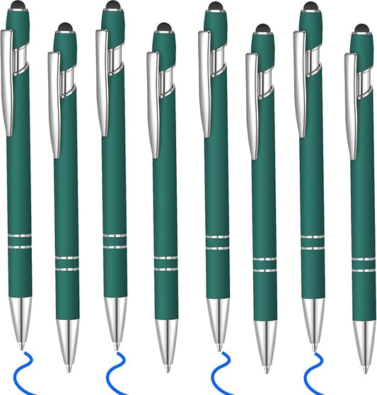 8 Pcs Blue Ink Ballpoint Pen with Stylus Tip 2 in 1 Stylus Ballpoint Pen Metal Pens Stylus Pen for Touch Screens School Office Coworkers (Dark Green)