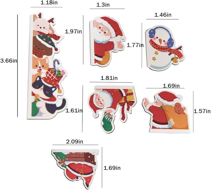 5pcs/Set Cute Magnetic Bookmark, Funny Peeping Santa Claus Kawaii Animals Book Marker Clip for Teachers, Students, Book Lovers Christmas Gifts, Printing on 2 Side (Santa Claus)