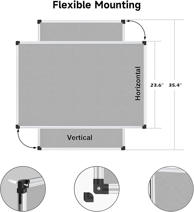 XBoard Bulletin Board 36 x 24 inch, Grey Fabric & Cork Board 3' x 2' with Sliver Aluminum Framed for Home Office School Pin Collections