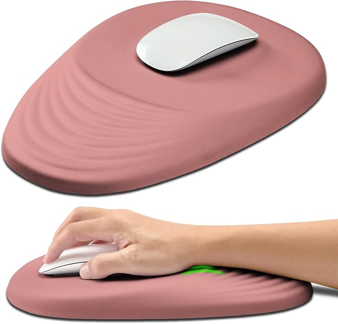 Hokafenle Ergonomic Mouse Pad Wrist Support with Stepped-Wedge Design, Wrist Rest Pain Relief Mousepad Filled with Memory Foam, Carpal Tunnel Mousepad for Wireless Mouse(12x8 inch, Pink)