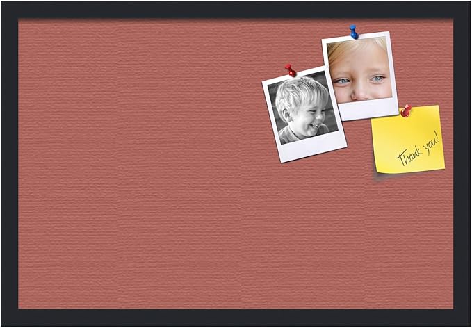 PinPix 24x16 Inch Cork Bulletin Board. This Decorative Framed Pin Board Comes with Crimson Pastel Design and a Satin Black Frame. Ideal for Home Office Decor or Message Board (PinPix-1807)