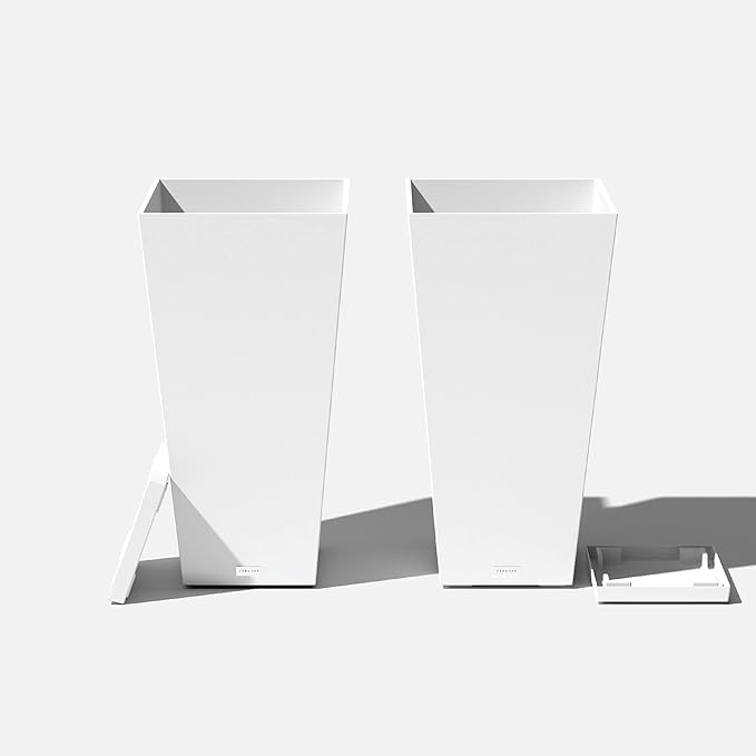 Veradek V-Resin Indoor/Outdoor Taper Planter (White, 30 inch - 2 Pack with 2 Saucer Trays)