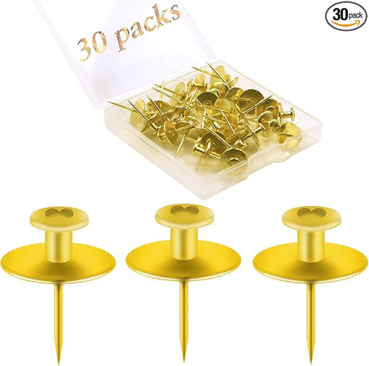 30 PCS Picture Hangers Hooks for Drywall, Gold Push Pins Double Headed Nails Thumbtacks for Wall Hangings Picture, Decorative Small Pins for Cork Board Home Office Photo Decorations