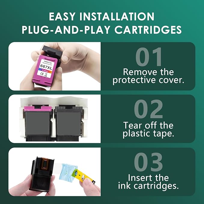 667XL 667 XL Black and Color Replacement for HP 667 XL 667 Ink Cartridges for Deskjet Ink Advantage 1275 2375,DeskJet2775,1275 2374 2375 2376 2775 2776 6075 6475 6476 Printers (1 Black, 1 Tri-Color)
