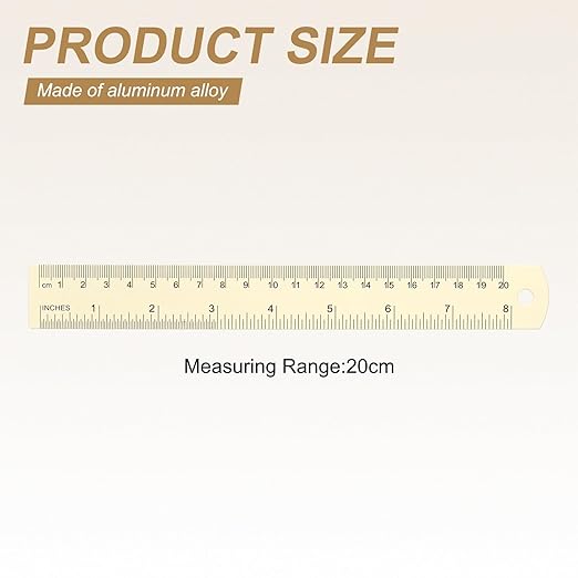 HARFINGTON 6pcs Metal Straight Ruler 20cm Metric SAE Aluminum Alloy Measuring Rulers Scale Tool with Hole for Measure Study Reading Classroom Office, White